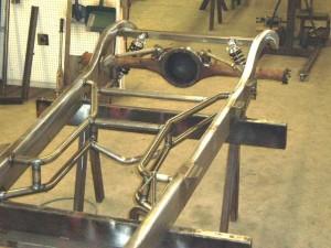 Progressive Automotive 1934 Plymouth frame with Triangulated 4-bar and customers supplied 8 3/4 Chrysler rear end