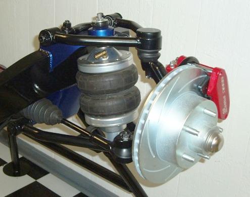 Front Suspension With Upgraded Brakes from Progressive Automotive Tubular IFS with Ride Tech HQ ShockWaves and optional powder coated control arms