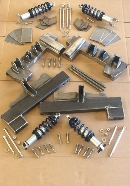 Progressive Automotive C5/C6 front & rear kits with otpianal Ride Tech coil-overs & wheelbase space fixtures shown